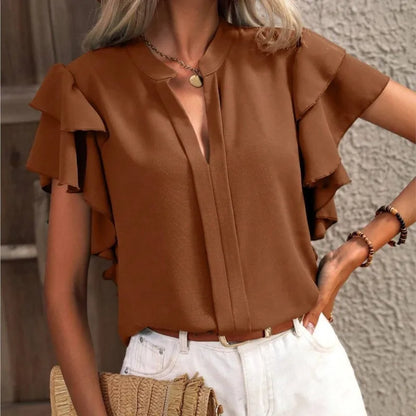 Women's Ruffle Sleeve Blouse Elegant White