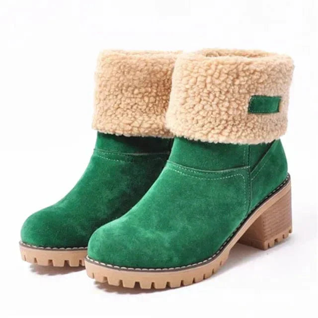 Women's Mid-Calf Block Heel Boots Lug Sole