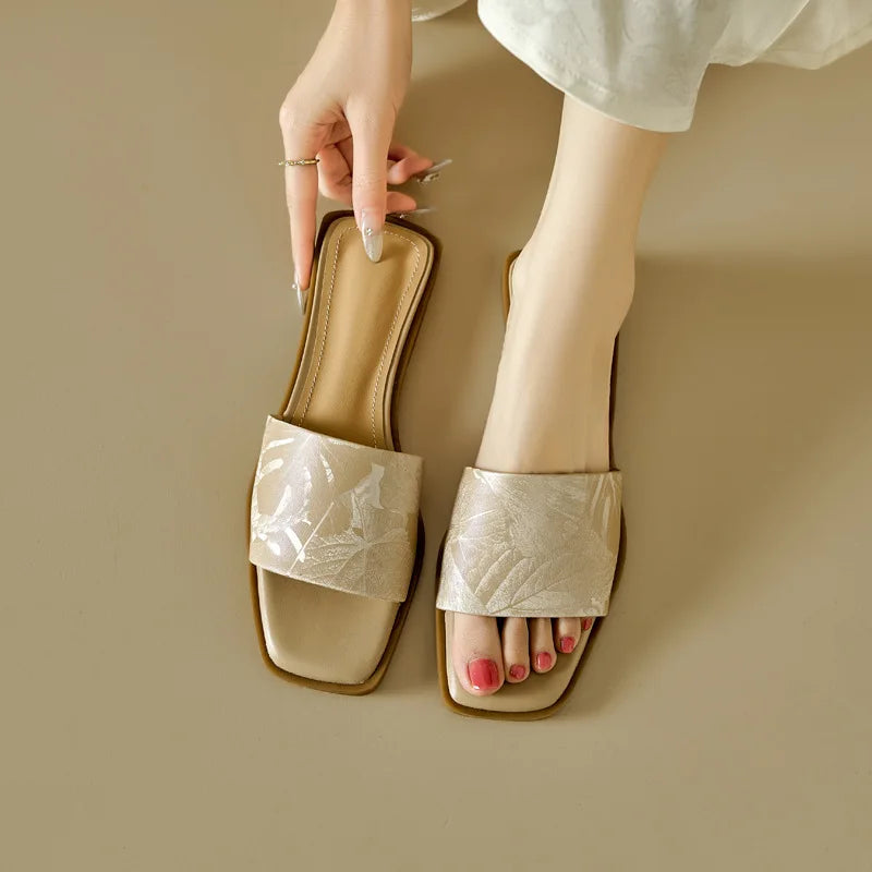 Women's Floral Embossed Square Toe Sandals