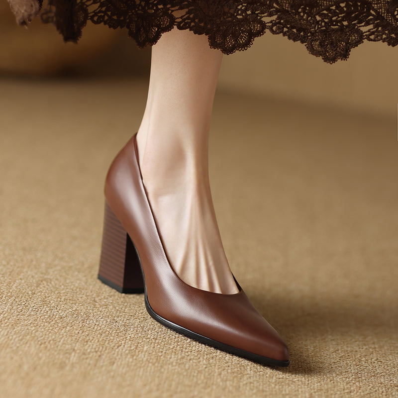 Venetia | Women's Block Heel Pumps Pointed Toe Slip On Work Heels