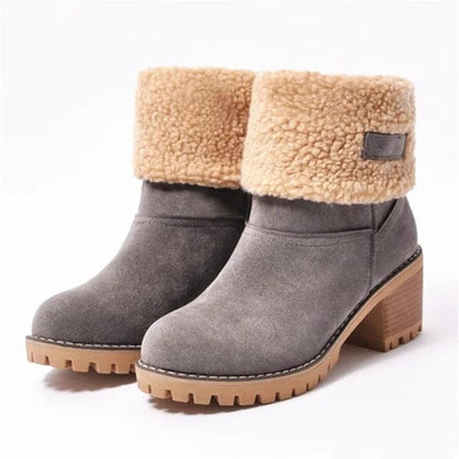 Women's Mid-Calf Block Heel Boots Lug Sole