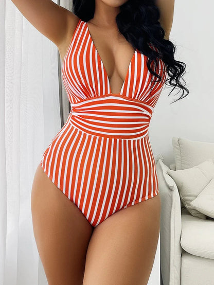 Women's Striped Swimsuit Flattering Fit