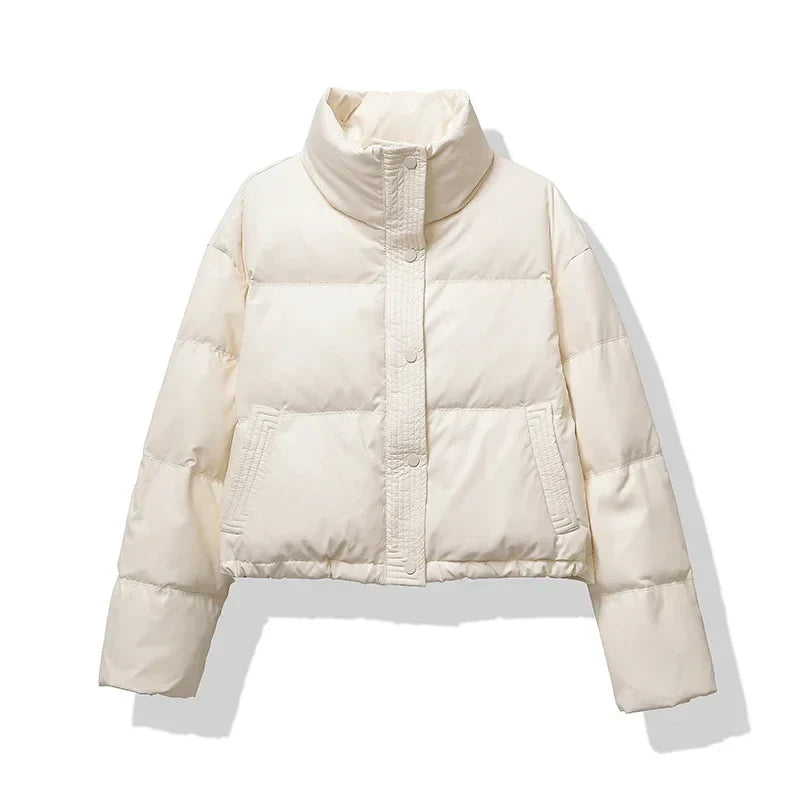 Women's Quilted Puffer Jacket Mock Neck Water Resistant Black