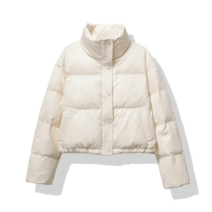 Women's Quilted Puffer Jacket Mock Neck Water Resistant Black