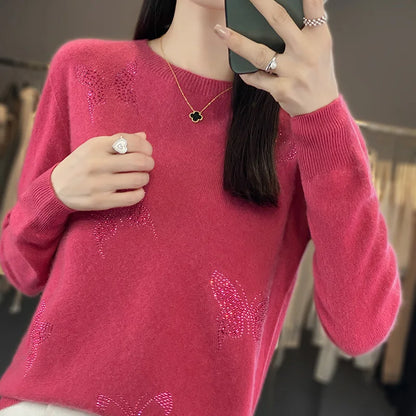Women's Patterned Sweater Butterfly Design