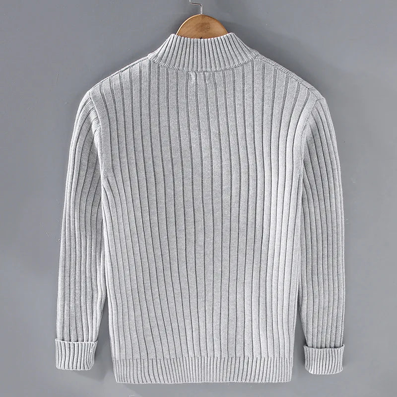 Men's Ribbed Cardigan Sweater Open Front Cozy Grey