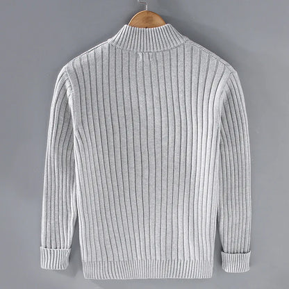 Men's Ribbed Cardigan Sweater Open Front Cozy Grey