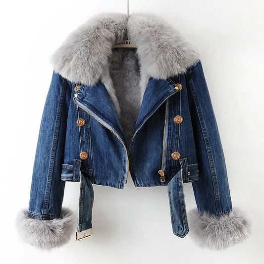 Bertoli Women's Faux Fur Denim Jacket - Vonnera