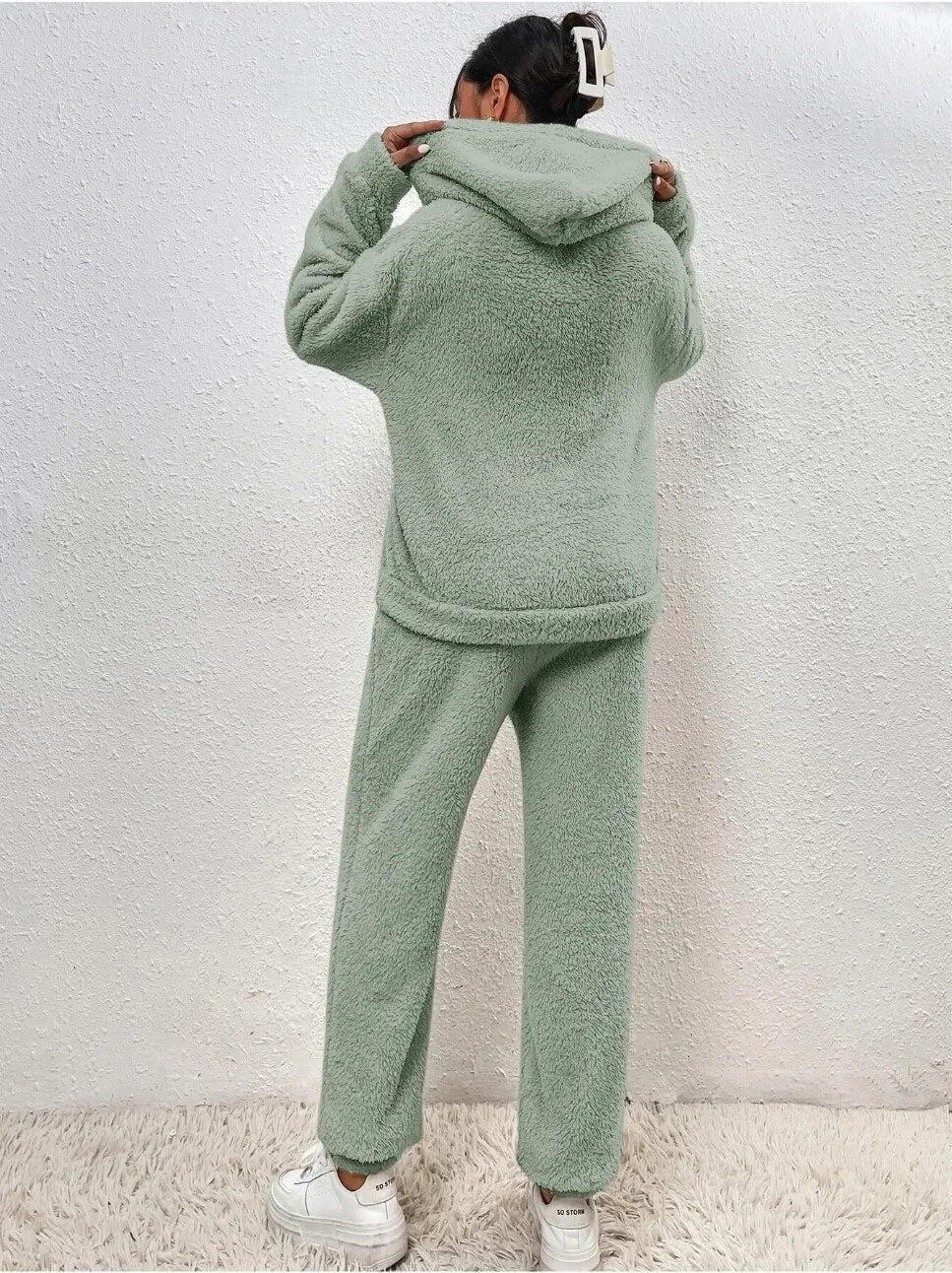 Teddy Hooded Housesuit Soft Cozy Beige