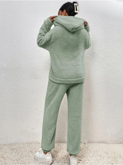 Teddy Hooded Housesuit Soft Cozy Beige