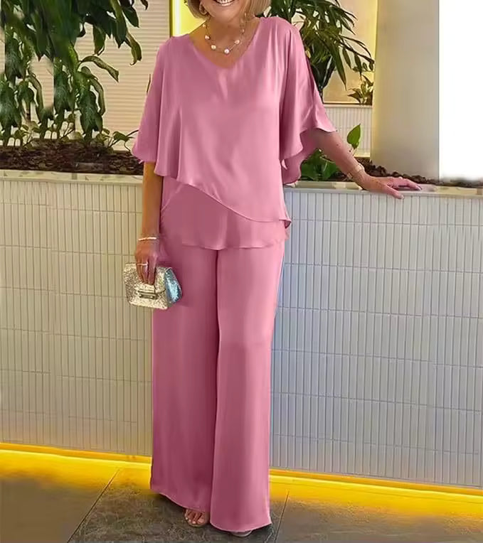 Women's 2-Piece Set V-Neck Structured Waistband