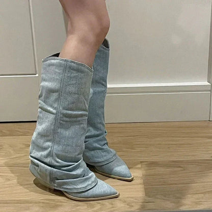 Women's Western Knee High Boots Pointed Toe Heeled Design
