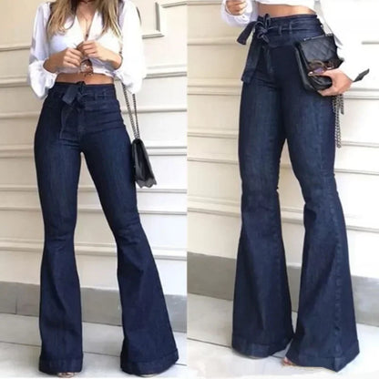 Women's High Waist Slim Fit Jeans Zipper Fly Dark Blue