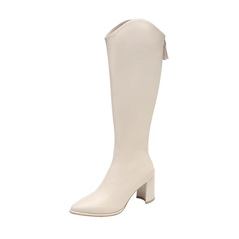 Women's Knee High Boots Side Zip Block Heel Comfortable