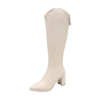 Women's Knee High Boots Side Zip Block Heel Comfortable