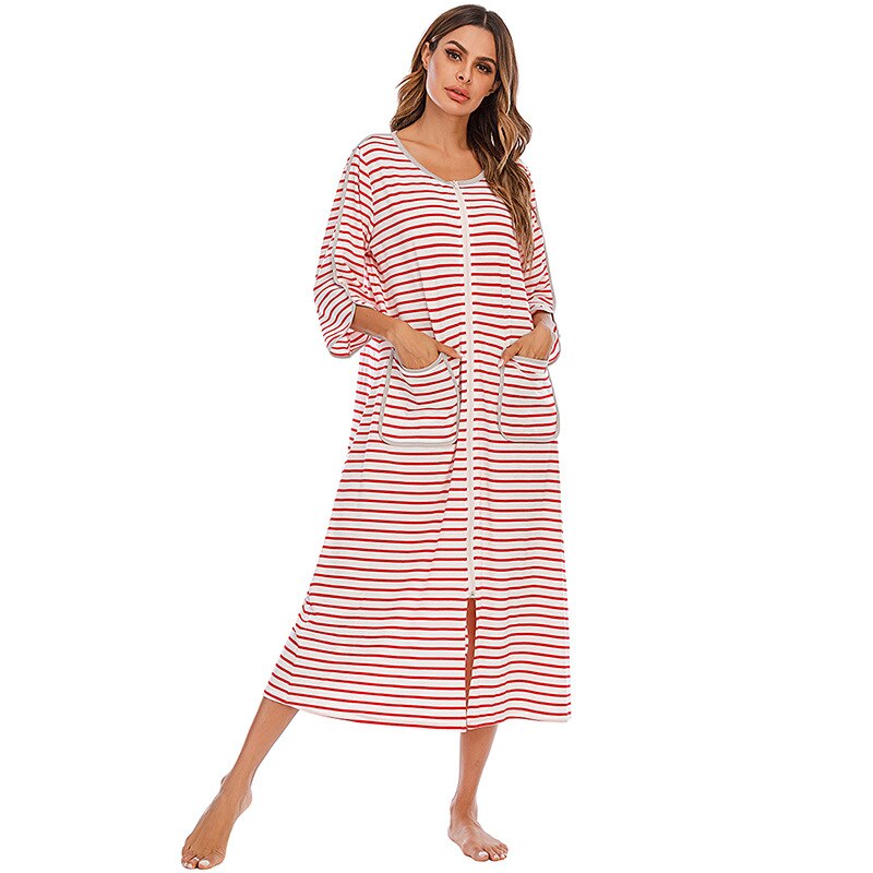 Women's Hooded Fleece Nightdress Zip Up