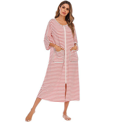 Women's Hooded Fleece Nightdress Zip Up