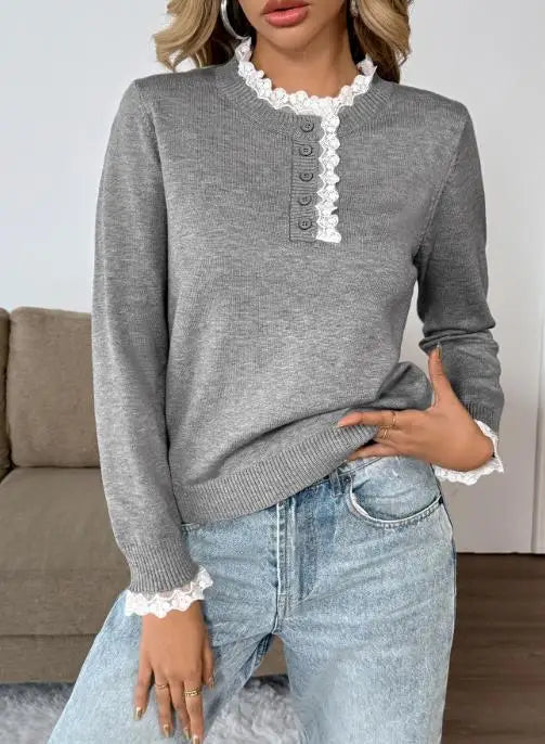 Women's Long Sleeve Sweater Button Front - Vonnera