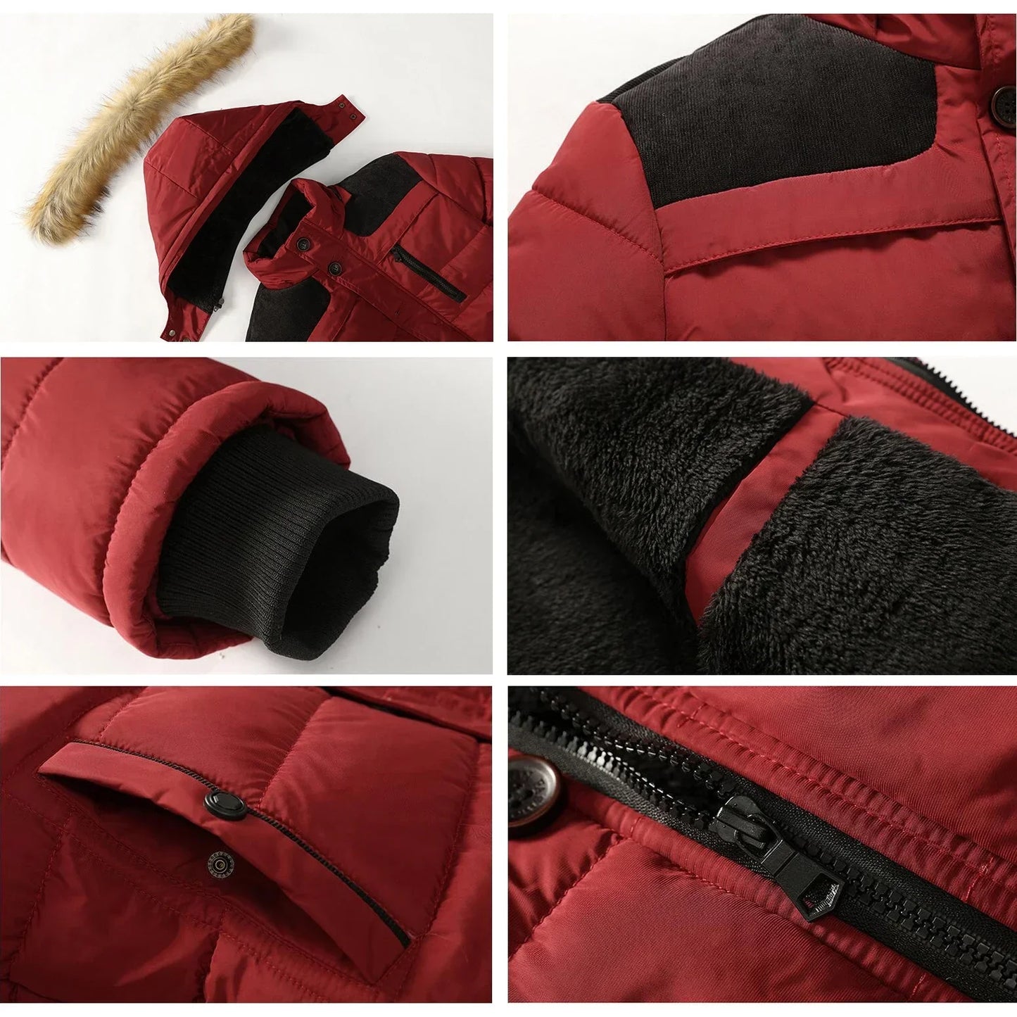 Men's Down Parka Wool Lined Hooded Fur Collar Jacket