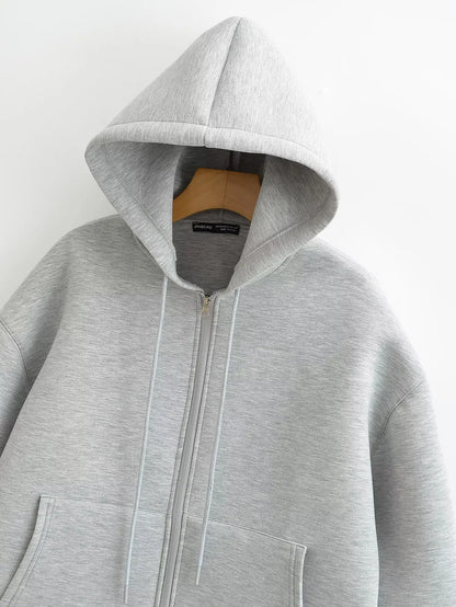 Women's Oversized Zip Hoodie Cotton Casual Black