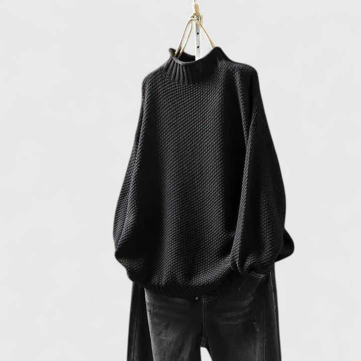 Women's Waffle Knit Sweater Mock Neck
