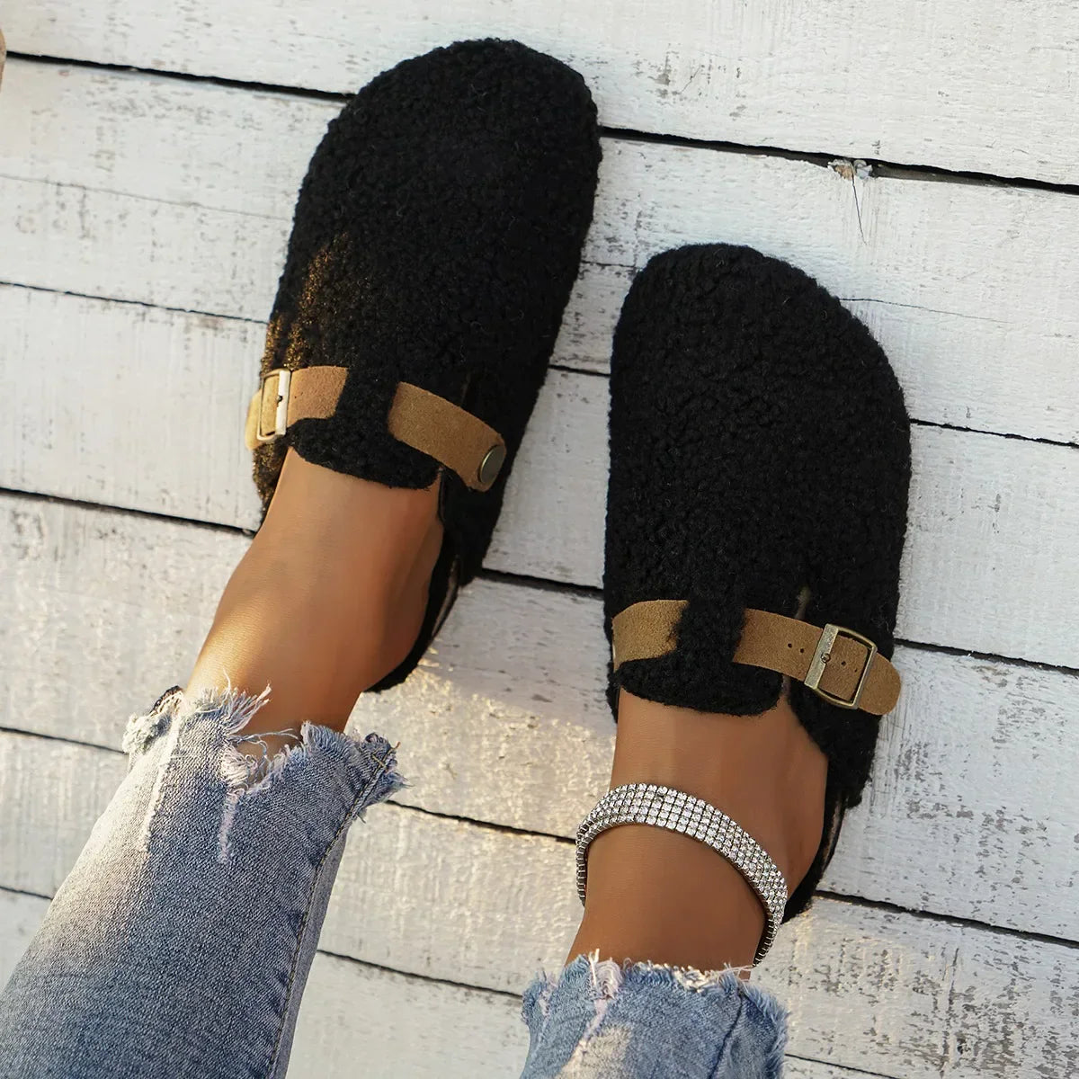 Women's Slip-On Slippers Soft Comfort Buckle Detail