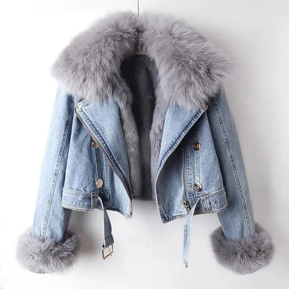 Fur Lined Denim Jacket - Vonnera