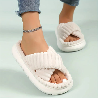 Women's Open Toe Slippers Plush Soft Cushioned Sole