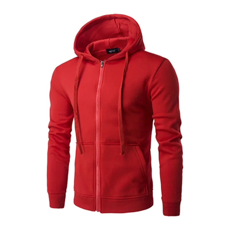 Men's Slim Fit Zip-Up Sport Hoodie Adjustable Drawstring Black