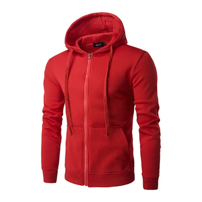 Men's Slim Fit Zip-Up Sport Hoodie Adjustable Drawstring Black
