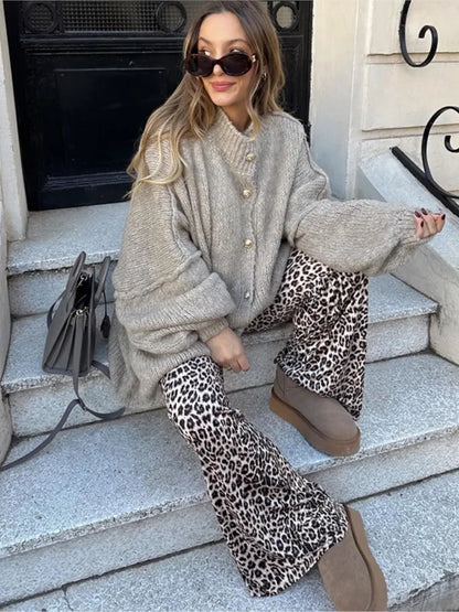 Women's Cardigan Sweater Ribbed Knit Cuffed Sleeves - Vonnera