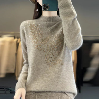Women's Sweater Beaded Floral Embellishment