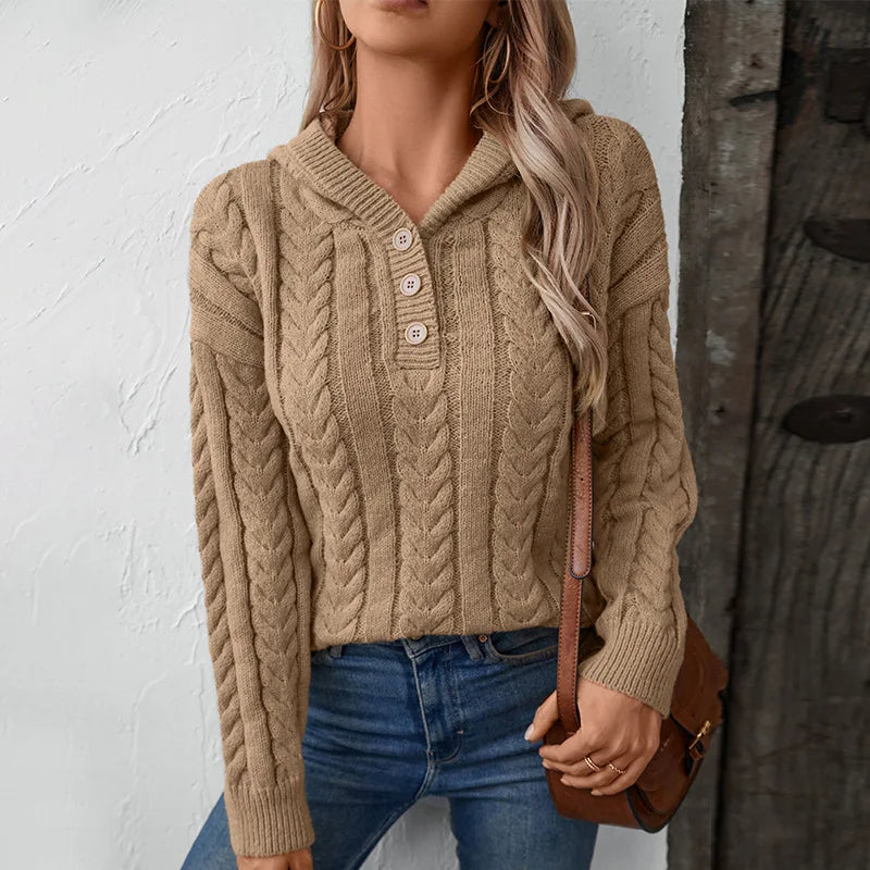 Women's Knit Button Hoodie - Vonnera