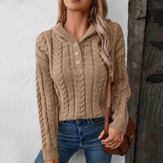 Women's Knit Button Hoodie - Vonnera