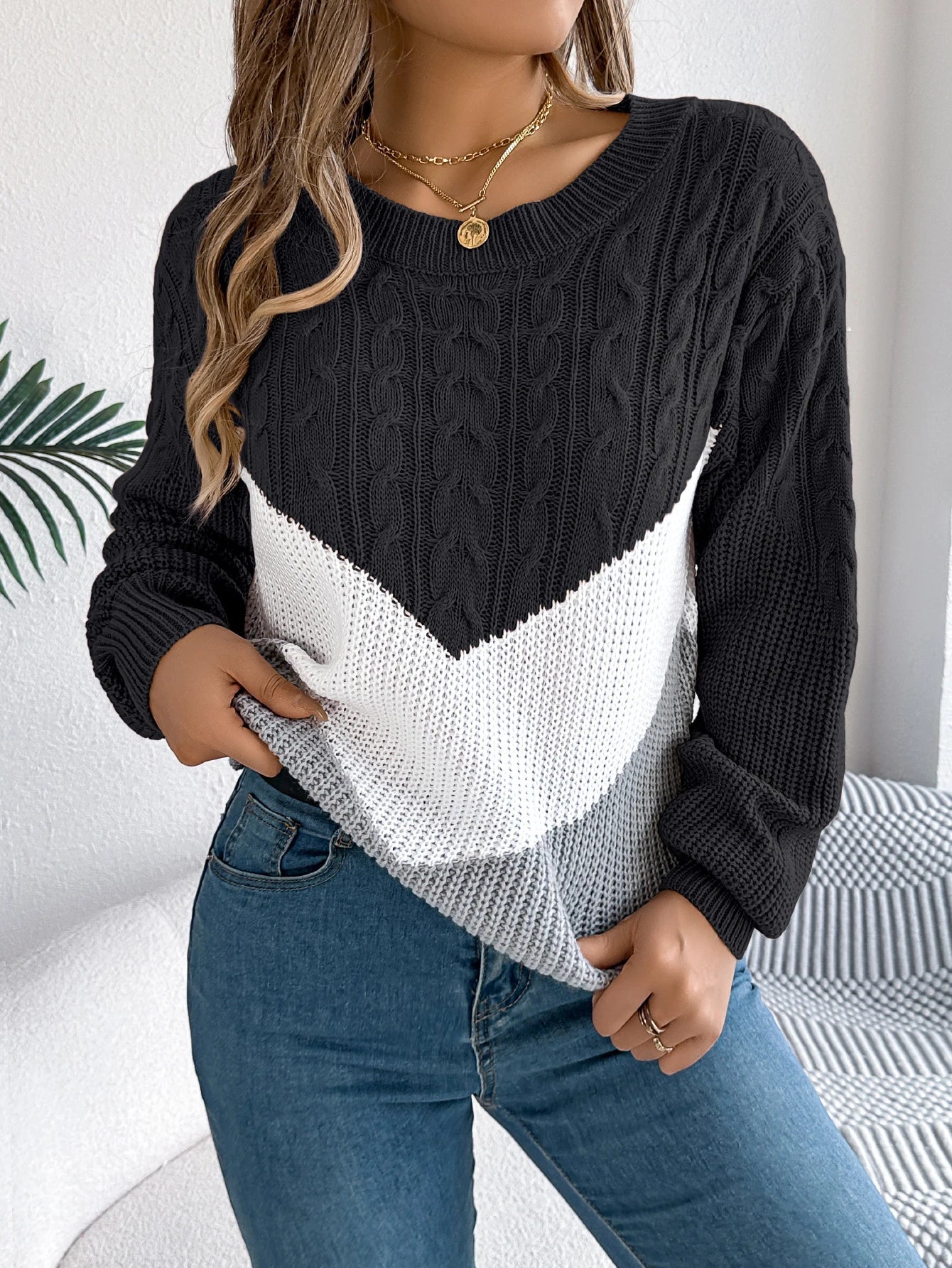 Chevron Stitch Women's Pullover Sweater - Vonnera