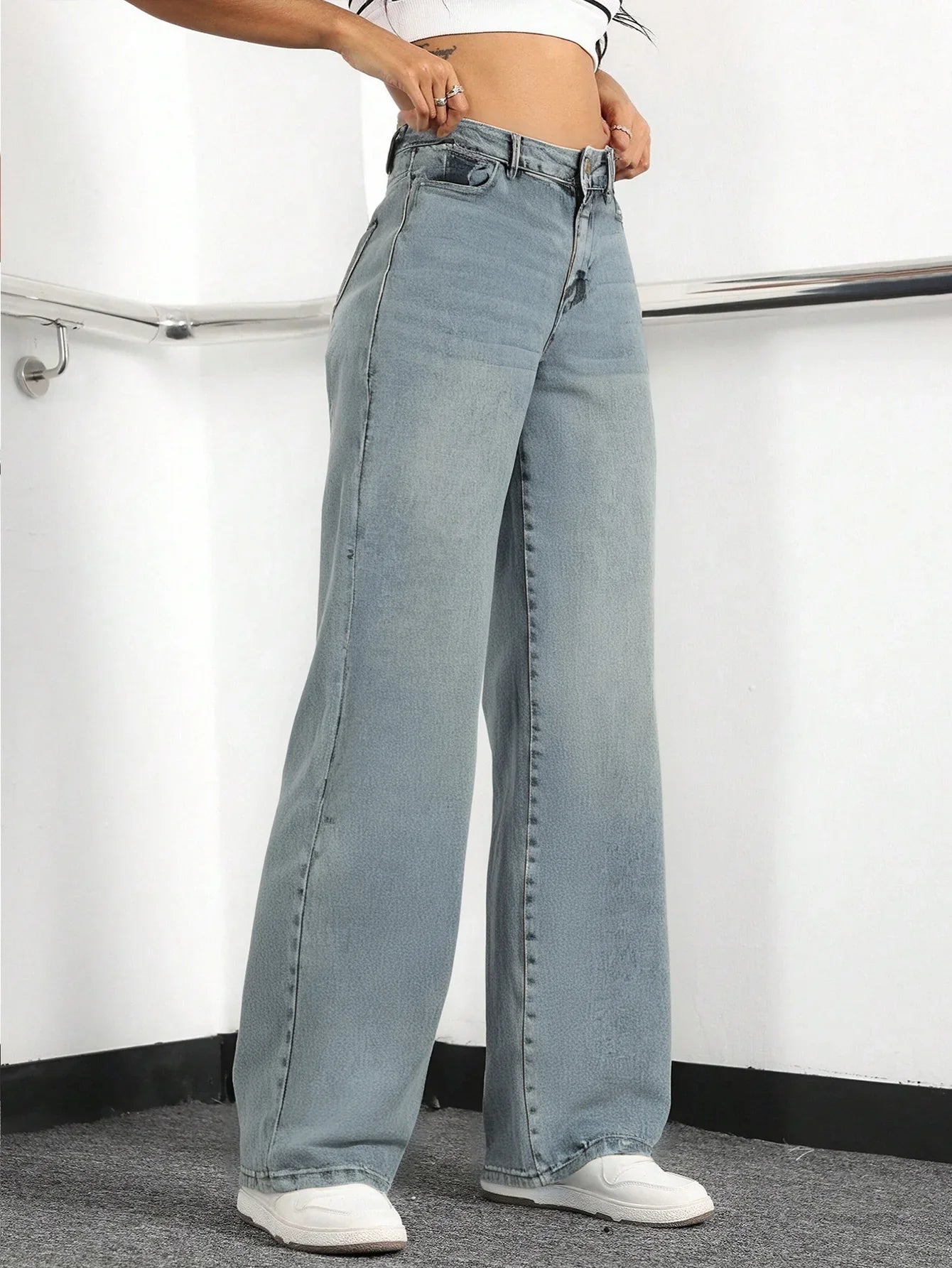 Women's High Waisted Wide Leg Denim Jeans Lightweight Blue Casual