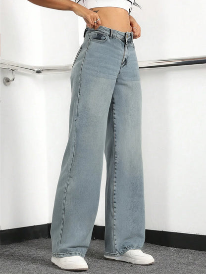 Women's High Waisted Wide Leg Denim Jeans Lightweight Blue Casual