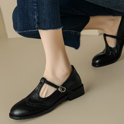 Women's T-Strap Mary Jane Shoes Low Block Heel Buckle