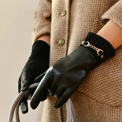 Women's Fitted Wrist Gloves Chain Accent - Vonnera