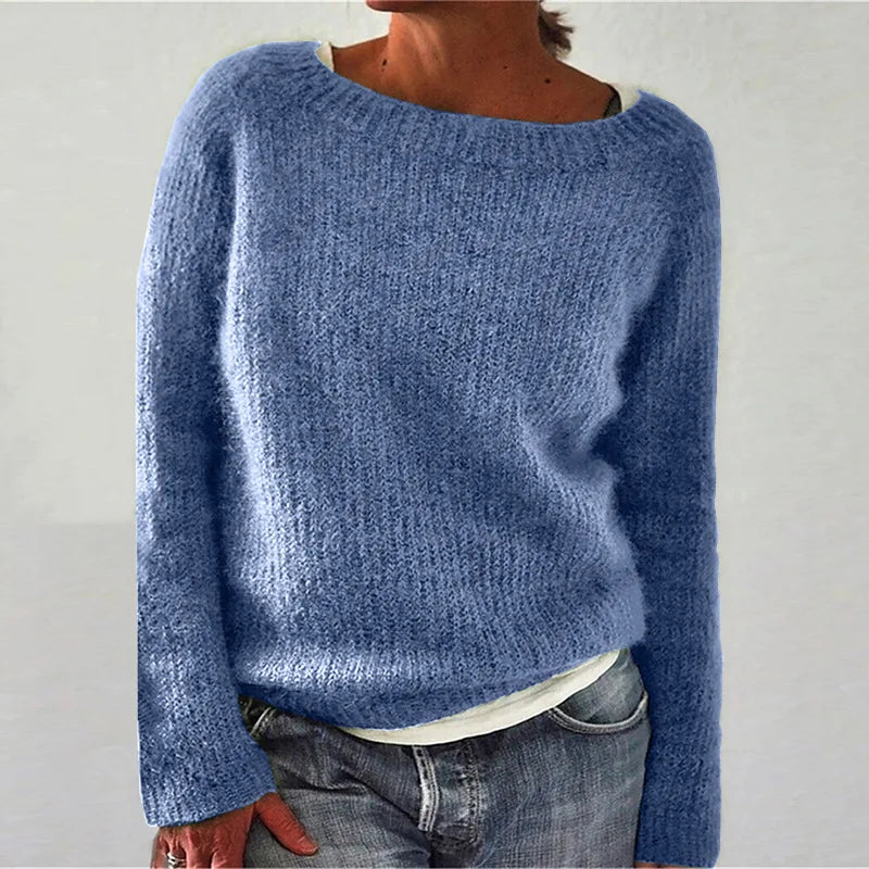 Women's Long Sleeve Knit Sweater Cozy Loose Fit Beige