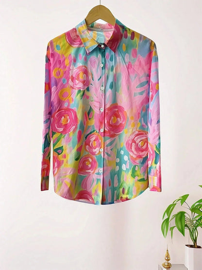 Women's Abstract Print Blouse Button Front