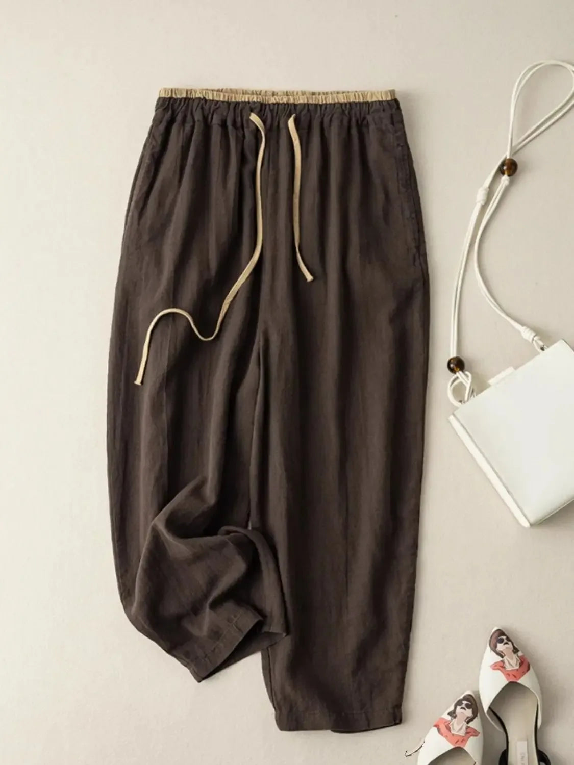 Women's Linen Pants Lightweight Beige