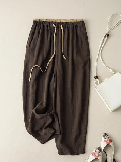 Women's Linen Pants Lightweight Beige