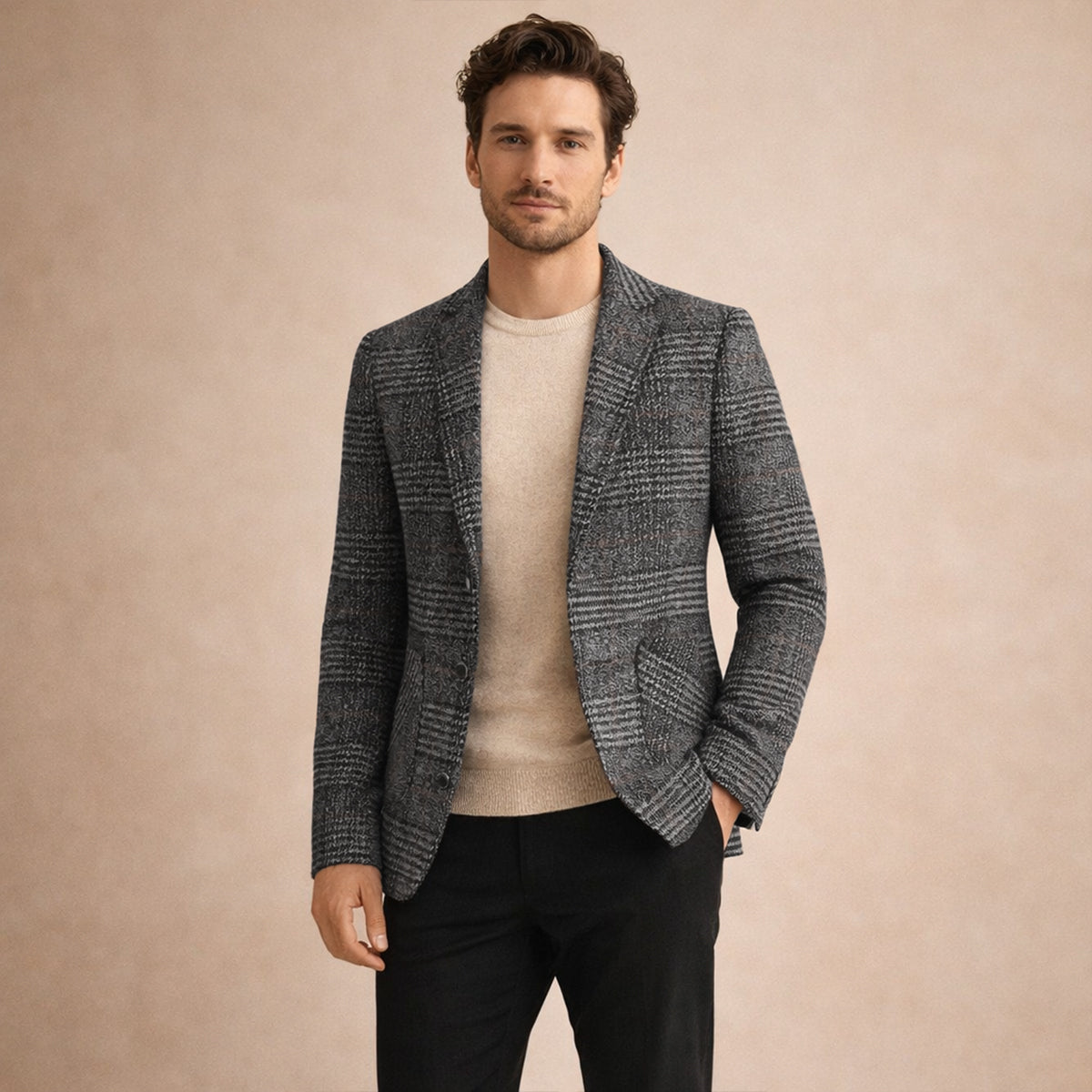 Men's Slim Fit Tweed Blazer Suit Plaid