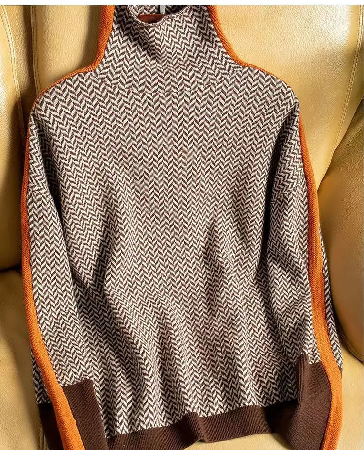 Women's Turtle Neck Printed Sweater - Vonnera