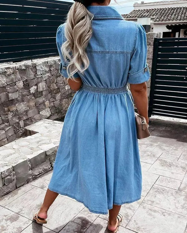 Women's Denim Dress Casual Blue - Vonnera