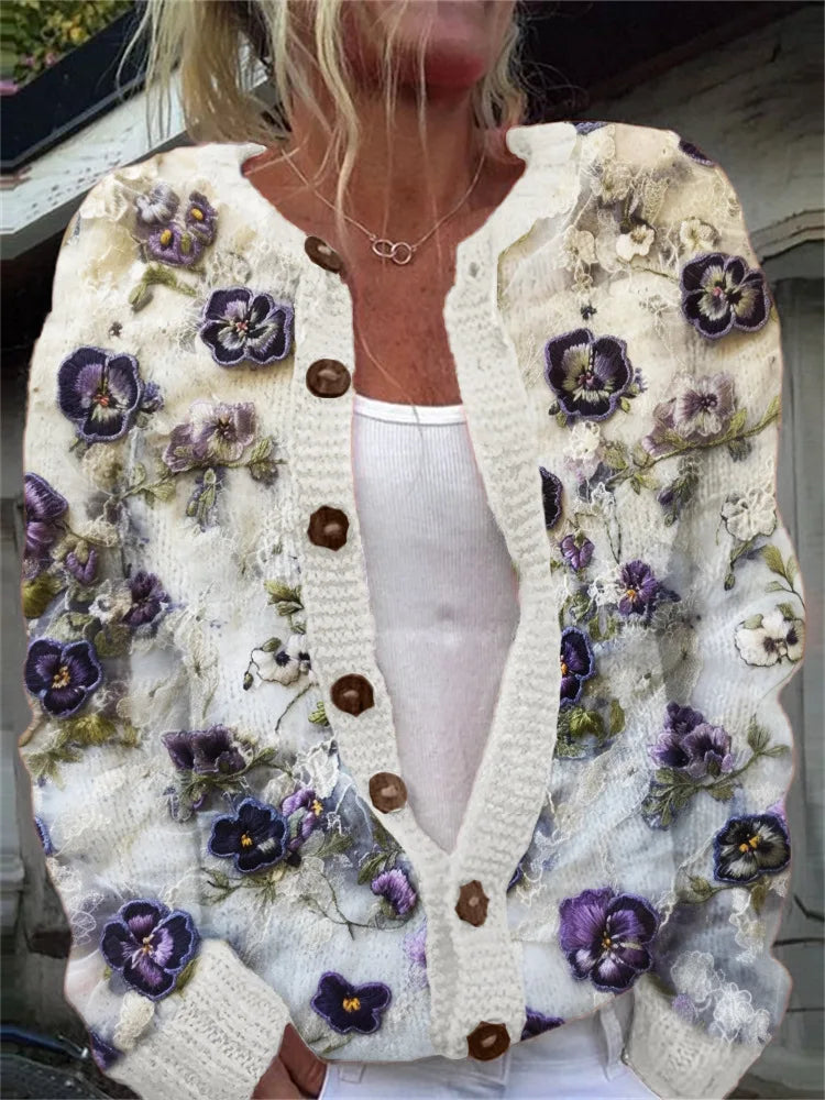 Women's Patterned Cardigan Knit Button Front