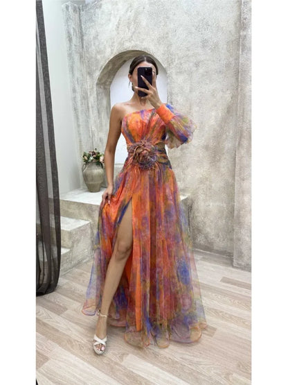 Elegant Women's Maxi Dress Sheer Floral White - Vonnera