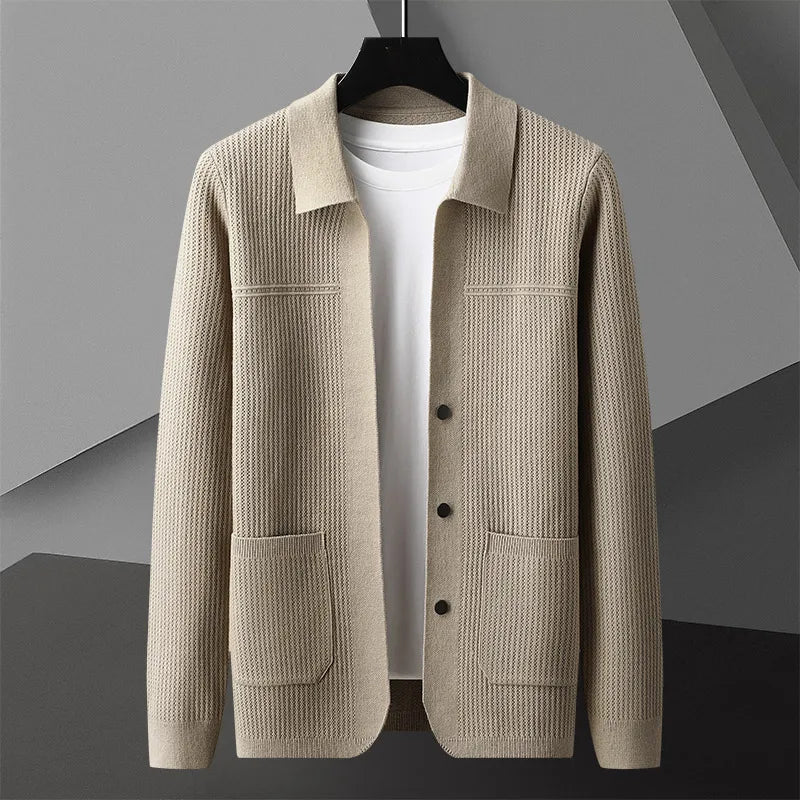 Men's Textured Cardigan With Pocket Design