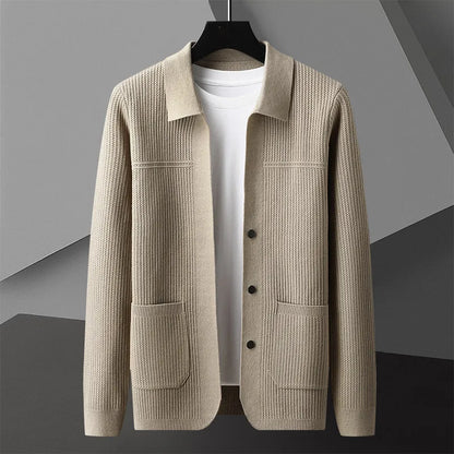 Men's Textured Cardigan With Pocket Design
